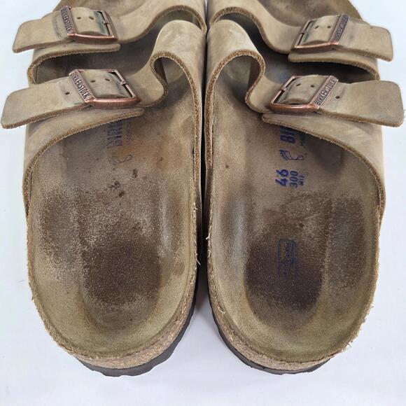 Birkenstock Arizona Soft Footbed Sandals US 13 Mens Taupe Leather Buckle Shoes main image 7